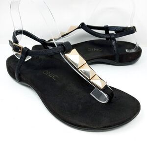 Vionic Nala Sandals Womens Size 7 Wide Studded Leather Thong Flats Slingback